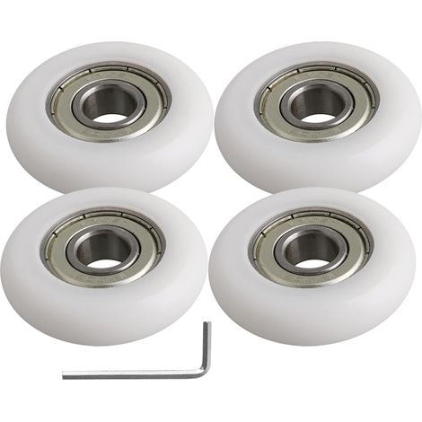 Set of 4 Wheels for Door or Window, Steel Ball Bearing Pulley, 10 x 40 x 10 mm, White Plastic, Round Wheel, Load Capacity 83 kg (1/5)