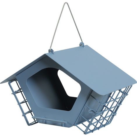 Mangeoire Cabane duo XL bleu pour graines et bloc de graisse pour oiseaux - zolux (1/4)