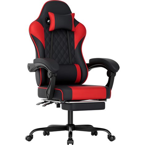 MODFU – Sedia gaming in PVC con schienale reclinabile 90-135°, poggiapiedi, braccioli fissi e carico 136 kg per ufficio – Nero/rosso (1/5)