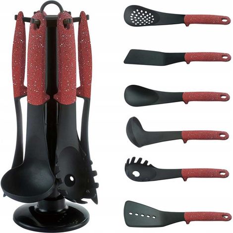 Set Mestoli da Cucina 7 Pz Resistenti al Calore Antiaderenti Colore Bordeaux (1/4)