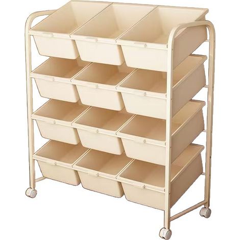 Chariot de rangement mobile pour enfants, 8 bacs plastiques, meuble de rangement à roulettes pour livres, jouets et fournitures de loisirs créatifs (1/3)