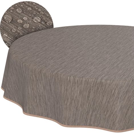 Nappe en Toile cirée, Lavable, Ronde, avec Ourlet, Aspect Lin, Aspect Textile, Beige, Marron, Nappe de Jardin (1/5)
