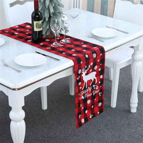 Nappe De Table De Noël - En Lin - 180 x 31 cm - Pour Décoration De Table Festive - Lot De 1