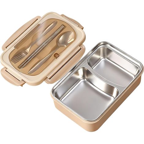 800 ml auslaufsichere Lunchbox – isolierte Bento-Box aus Edelstahl für Erwachsene – Lunchbox mit 2 Fächern – Lunchboxen für Kinder und Erwachsene (1/5)
