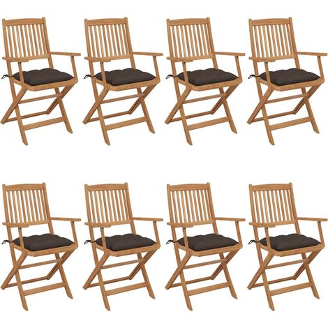 Lot de 8 Chaises de jardin pliables - Chaises d'extérieur pour terrasse/jardin avec coussins Bois d'acacia BV172980 - BonneVie (1/5)