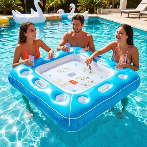 Table de jeu gonflable pour piscine, tables de jeu flottantes avec cartes à jouer imperméables, table gonflable pour piscine, fête sur la plage, sources thermales, parc aquatique, rassemblement estiva (1/5)