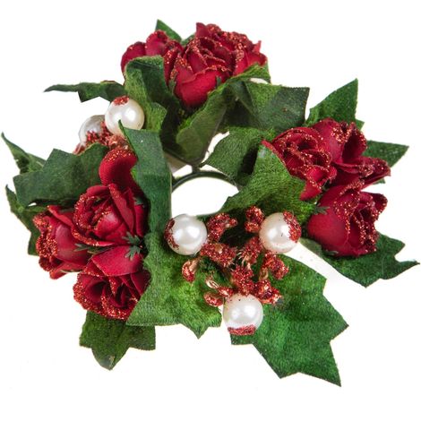 Portacandela decorativo con rose e perle per decorazioni natalizie