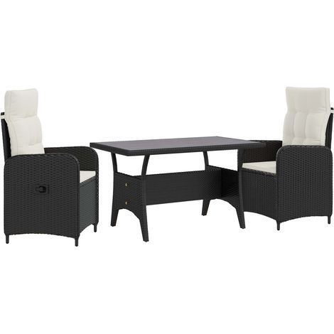 Outdoor Dining Set 3 pcs Black and Cream White Poly Rattan vidaXL