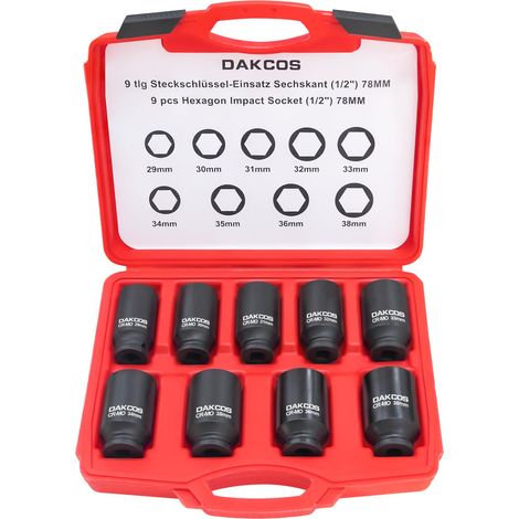 Coffret Lot 9 Douilles longues à choc 6 pans 1/2", 29–38 mm, CR-MO (1/4)