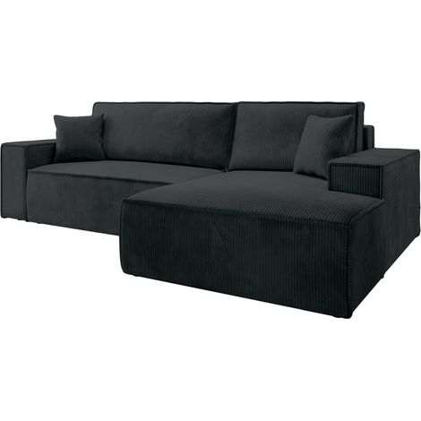 Selsey Farese - Ecksofa mit Schlaffunktion, Cordbezug, schwarz, rechtsseitig