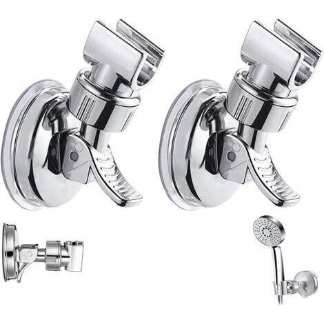 2 pcs Support de pomme de douche réglable amovible support mural de douche ventouse support de tête de douche réutilisable sans perceuse étanche pour Salle de Bain Hôtel Carrelage en Verre Métal (1/5)
