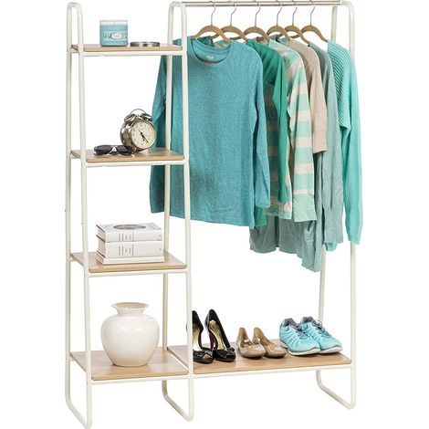 Iris Ohyama, Portant vêtement, Penderie dressing, Porte-manteau, Etagères solides, Montage Facile, Multi-usage, Design, Bureau, Entrée, Chambre, Salon - Metal Garment Rack PI-B3 - Blanc