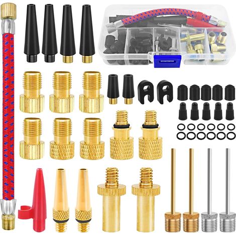 48 Pieces Bicycle Pump Tip, Ball Inflating Tip, Bicycle Inflating Tip (DV/AV/SV) for Compressors Pumps Kit Bicycle Valve Adapter (1/5)