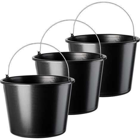 KADAX Baueimer mit Griff, aus Kunststoff, Mörtelkasten, 16L, Schwarz, 3 Stück (1/5)