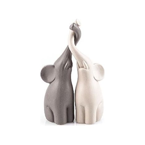 Pajoma - Coppia di statuette in ceramica a forma di elefantini, altezza 25,5 cm, Grigio (1/2)