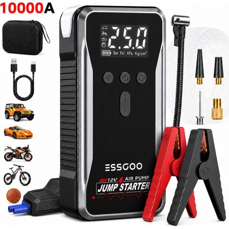 Démarreur de voiture 10 000 A, booster de batterie 12 V 24 000 mAh avec pompe à air et batterie externe (1/5)
