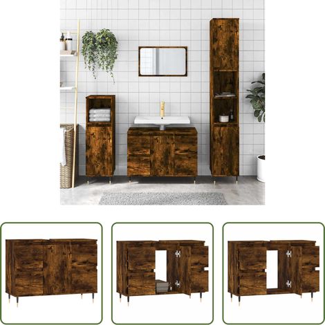 Holzschrank - Badschrank Räuchereiche 80x33x60 cm Holzwerkstoff (1/5)