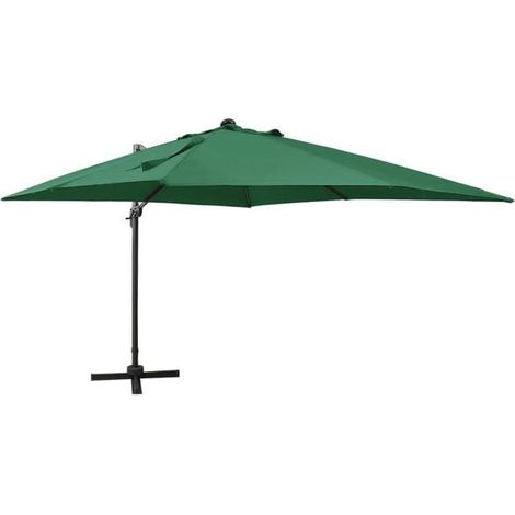 Parasol de jardin déporté avec mât et éclairage LED vert (1/5)