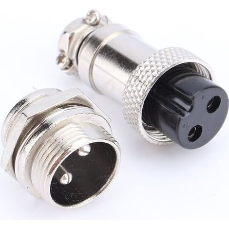 1 Lot de Prises d'Aviation GX16 Mâles et Femelles en Métal, GX16 2 Broches Aviation Connecteur (2 Broches)