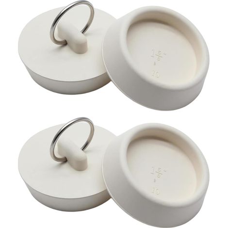 Lot de 4 bouchons de vidange en caoutchouc blanc pour baignoire de 3,5 cm à 3,5 cm, avec anneau de suspension, bouchon de baignoire pour cuisine et salle de bain, accessoires de baignoire (1/5)
