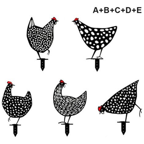 Ensemble de 5 poules réalistes-jardin décoration-décoration en forme de poulet-pelouse, chemin, trottoir, silhouette de cour de jardin (1/5)
