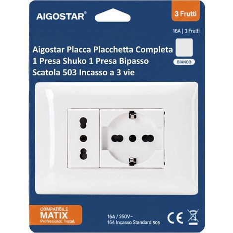 Aigostar Placca Placchetta Completa Shuko e Presa 16a Incasso 503