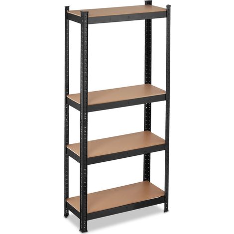 Relaxdays Schwerlastregal, Traglast 700kg, 150x70x30 cm, 4 Böden, zum Stecken, Stahl, Lagerregal Keller, Garage, schwarz