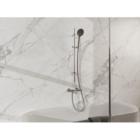 Fortifura Calvi Mitigeur baignoire - avec barre curseur - douchette ronde - flexible lisse - Inox brossé (1/5)