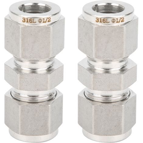 Kompressionsverschraubung aus Edelstahl 316, gerader Schlauchadapter mit Doppelklemmring für Schläuche (Ф1/2"), 2 Stück (1/5)