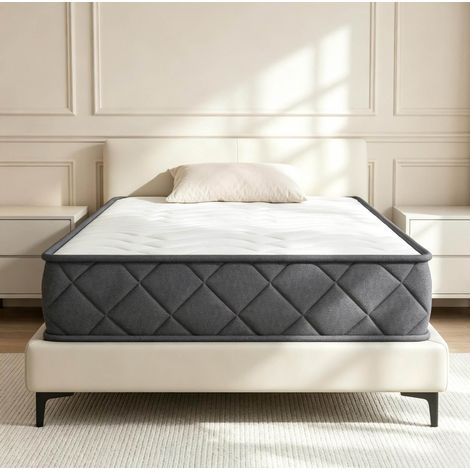 Matelas 90x190 cm en mousse à mémoire de forme et mousse ondulée, 20 cm, blanc et gris HAVRYA (1/4)
