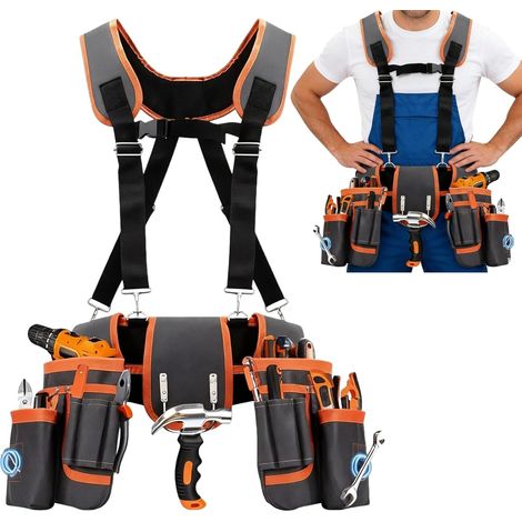 Tool Belt Belt Bag with 26 Pockets, Magnetic Tool Bags for Men, Detachable Belt Bags Tool Bag for Craftsmen (26 Pockets+Straps) (1/5)
