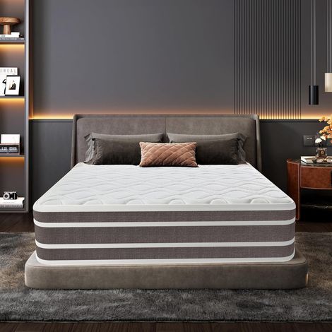 Matelas 140 x 190 cm, épaisseur 26 cm, 7 zones, ergonomique. Combinaison de ressorts ensachés et de mousse à mémoire de forme pour un soutien et un ajustement parfaits (1/4)