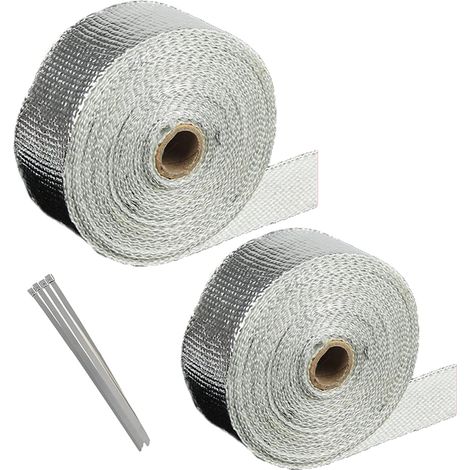 2 Rouleau Ruban échappement Bande Isolant Thermique aluminium Titanium Bandage 10m +5M 4 Colliers Serrage Autobloquant pour Moto Et de Voiture Tuyeau Collecteur Thermique Echappement Bouclier(Couleur (1/5)