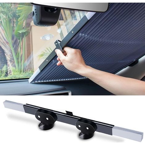 Pare-Soleil Voiture Pare-Brise Avant, Pare Brise de Voiture Automatique Rétractable, Visière de Protection Solaire avec Protection à Ventouse, Rideau avec Protection UV（65cm） (1/5)