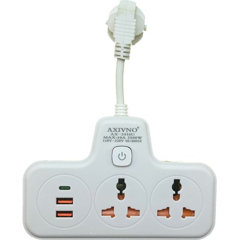 Multipresa universale con interruttore indipendente, versione con ricarica USB + Type-C - spina standard europea (bianca) (1/2)