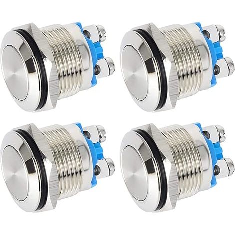 4 Stück 16 mm wasserdichte Verriegelungs-Drucktaster mit Schraubklemmen 3A/12V/24V/125V/250V Edelstahl-Metall-Drucktaster (Flachkopf)
