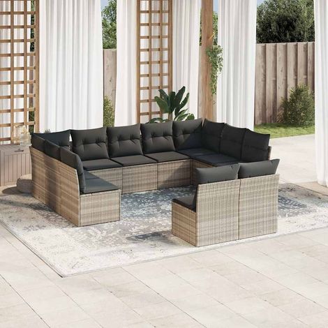 11-tlg. Garten-Sofagarnitur mit Kissen Hellgrau Poly Rattan vidaXL (1/3)