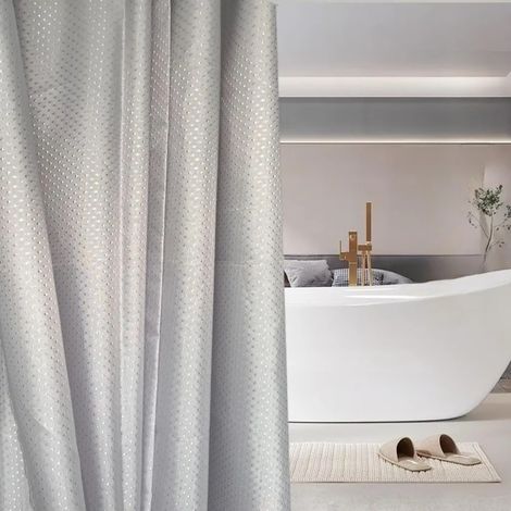Cortina de ducha, cortina de baño, cortina de ducha impermeable, 180 x 180 cm, con 12 anillas para cortina de ducha, resistente a la humedad y al moho, color gris. (1/5)