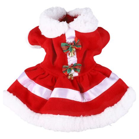 Hundeweihnachtskleid, Puppenhalsband, dick, bequem, warm, niedlich, Welpen-Festtagskleid, Kostüm mit Glöckchen für Party-Cosplay L