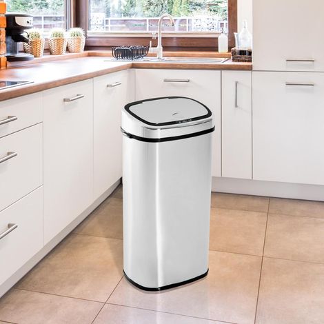 Papelera de Cocina 68L con Sensor de Infrarroja de Apertura Automática y Contacto Manual 40,5x29,5x78 cm Plata