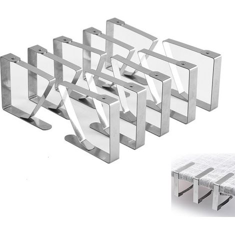 Pinzas manteles (12 unidades), Pinzas acero inoxidable, Pinzas multifuncionales antideslizantes, Sujeciones seguras picnics, 8 x 7 cm, Plateado (1/5)