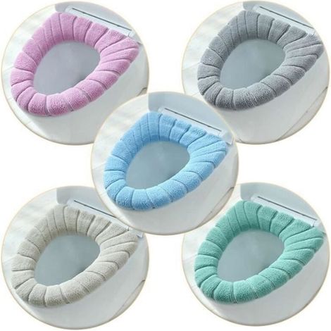 Housse pour abattant de WC - 5PCS - Bleu - Fibre acrylique - Lavable - Confortable (1/3)