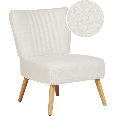 Sillón de estilo moderno sin reposabrazos tapizado en buclé en color blanco VAASA