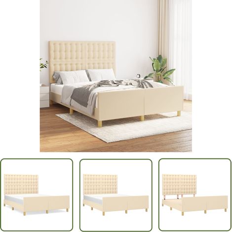 The Living Store Bettgestell ohne Matratze Creme 140x190 cm Stoff - Bettgestell - Lattenrost - Holzrahmen - Massivholzbette - Doppelbett (1/5)