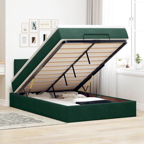 vidaXL Cama otomana con colchón&LED terciopelo verde oscuro 120x190cm (1/5)