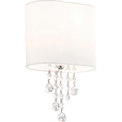 NINA - 1LT Applique murale chrome, Cristal clair, abatjour textile blanc E14 max 60w
