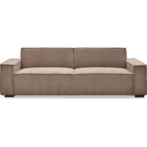 Cotecosy – Canapé convertible 3 places clic-clac velours côtelé taupe – Dimensions L230 x P94 x H75 cm – Surface de couchage 110 x 189 cm