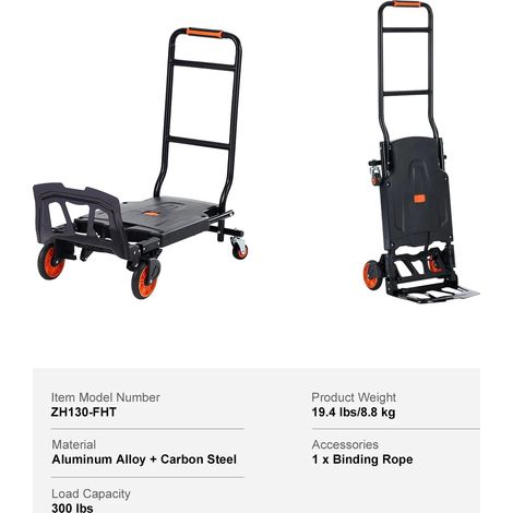 Chariot Pliable, Alliage d'Aluminium + Acier au Carbone, Design 2-en-1 (1/2)