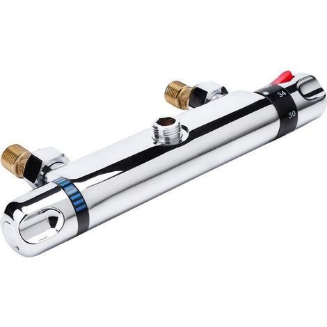 Valve of bath thermostatique in brass chrome-plated, shower to double handle, mitigeur hot and cold, valve wall-mounted (1/5)