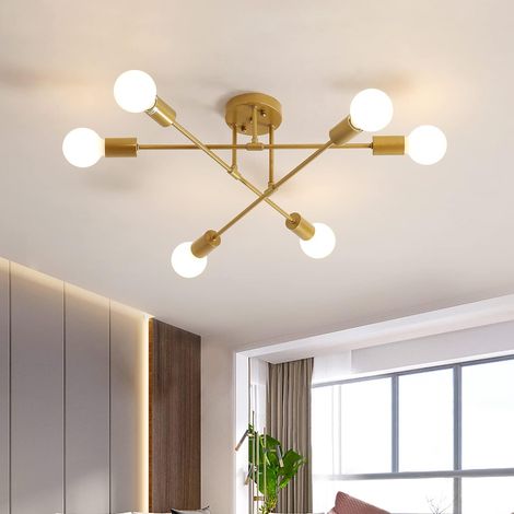 MINKUROW Plafoniera Led Moderna Bcc, Lampadario Vintage Retrò A 6 Luci Con Base E27, Lampada A Sospensione In Metallo Per Soggiorno Camera Da Letto Cucina Corridoio Loft Ristorante Bar Cafe, Oro (Senz (1/5)